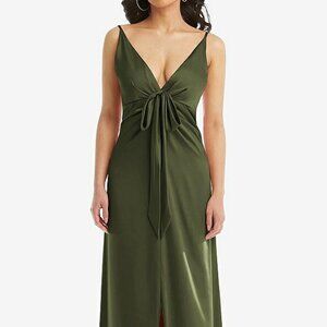 After Six 6869...Skinny Strap Plunge Neckline Maxi Dress...Olive Green...Sz 14